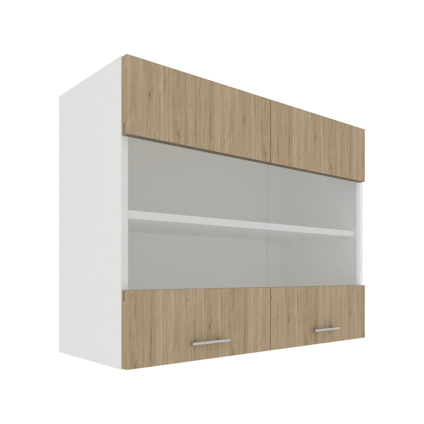 Corp Superior haaus Karo, 2 Usi, cu sticla, Lemn Natural/Alb, 80 x 30 x 60 cm