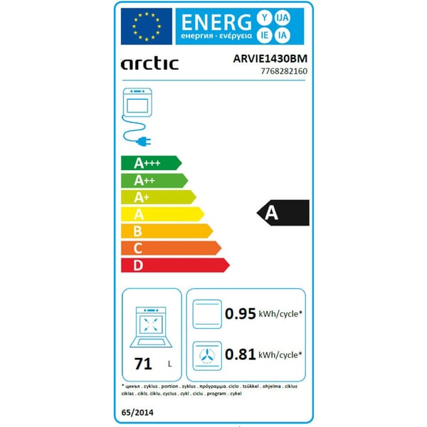 Cuptor incorporabil Arctic ARVIE1430BM, Electric, 71 l, Autocuratarea catalica, Timer digital, Grill, Clasa A, Negru