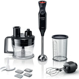 Mixer vertical Bosch ErgoMixx MS6CB6197, 1000 W, accesoriu cu 2 teluri, chopper, 12 trepte de putere si functie Turbo, 4 discurie de feliere/maruntire, Negru