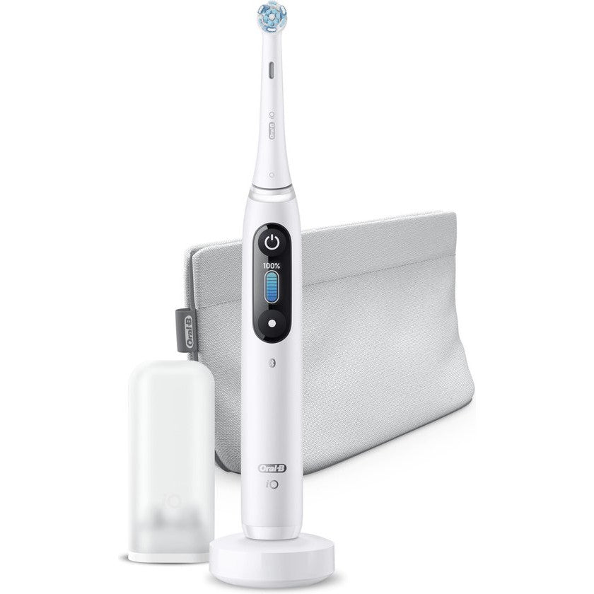 Periuta de dinti electrica Oral-B iO 8 Special Edition, tehnologie magnetica, microvibratii, 6 programe de curatare, afisaj color OLED, carcasa de calatorie, Alb