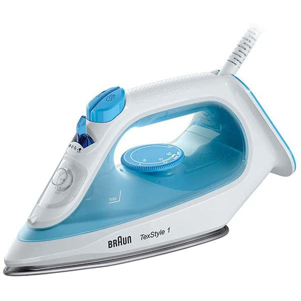 Fier de calcat cu aburi Braun TexStyle 1, 2000W, talpa SuperCeramic, Alb/Albastru