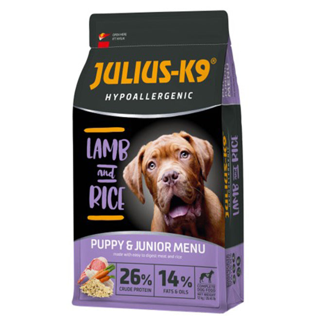 Hrana uscat pentru caini, Julius K9 Puppy, Super-premium, hipoalergenica, Miel si Orez, 3kg