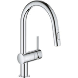 Baterie de bucatarie Grohe Minta 32321002, 3/8'', tip C, pipa inalta, pivotanta, 2 pulverizari, dus extractabil, Crom