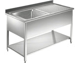 Spalator cu Polita si o Cuva, cu Picurator pe Stanga, 140x70x85 cm, Cuva 50x50x30 cm, Inox