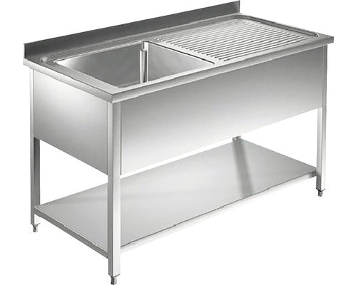 Spalator cu Polita si o Cuva, cu Picurator pe Stanga, 140x70x85 cm, Cuva 50x50x30 cm, Inox