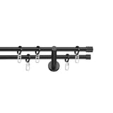 Set galerie metalica Cilindru striat, dubla, cu consola plata, negru, Ø 19 mm, 160 cm, accesorii incluse