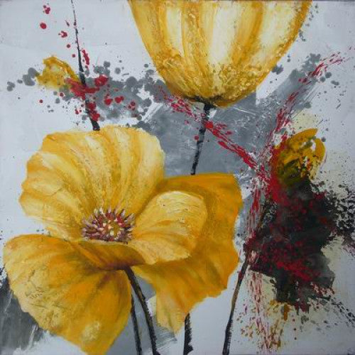 Tablou pictat manual, Crizanteme galbene, Mendola Interior, 40 x 40 cm