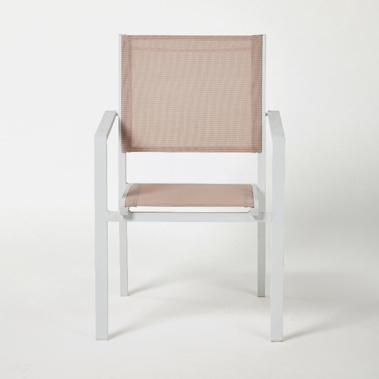 Scaun de gradina Barbana, metalic, cadru din aluminiu alb, culoare roz, 56 x 86 x 59 cm