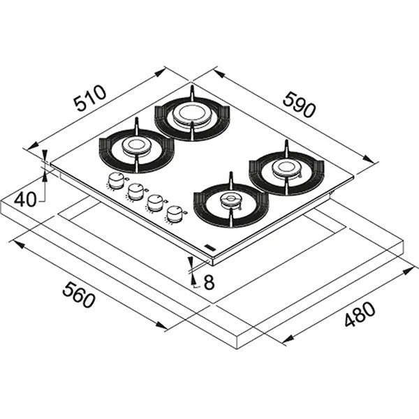 Plita incorporabila Franke FHMF 604 4G C, Gaz, 4 Arzatoare, Aprindere electronica, Valva de siguranta, Arzatoare si gratare fonta, 60 cm, Sticla Oyster