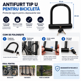 Antifurt Bicicletă Tip U 19 x 22 cm, Sistem de Blocare Rezistent, Încuietoare de Siguranță pentru Bicicletă