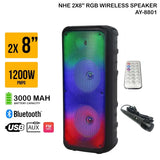 Boxă Portabilă NHE AY 8801, 2 x 8", 1200W PMPO, Bluetooth, RGB, Baterie 3000 mAh, Microfon și Telecomandă