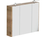 Dulap baie cu oglinda Cubo si iluminare LED, 3 usi, PAL, 70x85 cm decor Stejar
