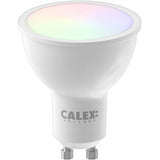 Bec LED RGB inteligent Calex Smart, Wi-Fi, Bluetooth, GU10, 4.9W, 345 lm, lumina alba si colorata, compatibil Google Assistant si Alexa, Clasa energetica G