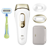Epilator IPL Braun Silk-expert PRO 5 PL5152, SkinPro 2.0, 400.000 impulsuri, 10 niveluri de intensitate, 125 impulsuri pe minut, 2 capete de precizie, alb/auriu