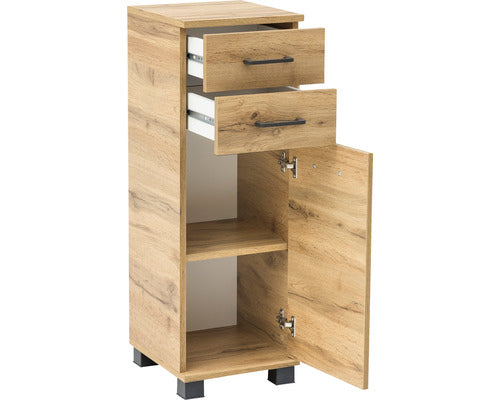 Dulap Baie Asezat Nora 300, 1 Usa 2 Sertare, PAL, 30,3x88,6 cm, Stejar