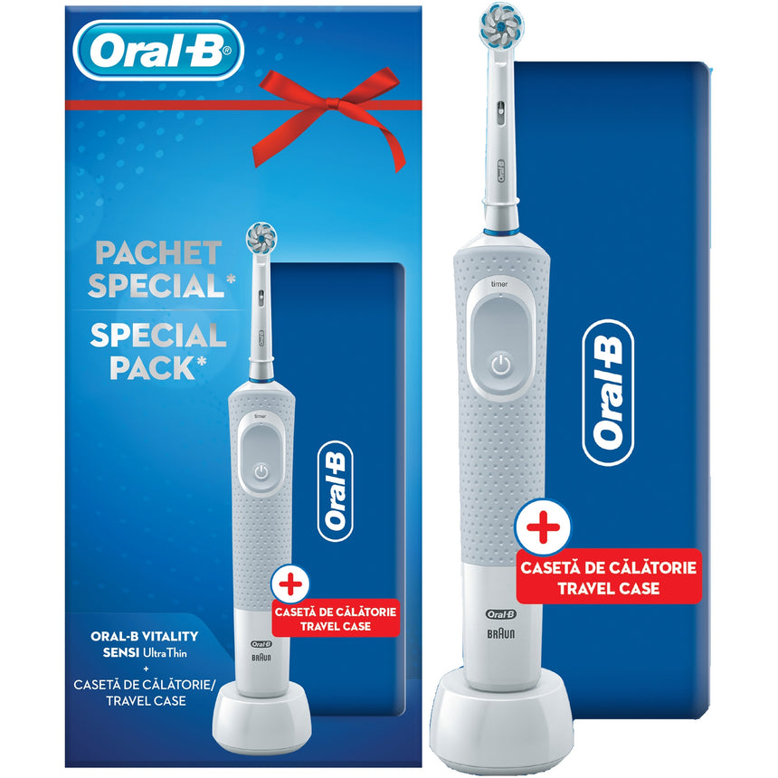 Periuta de dinti electrica Oral-B Vitality D100 Cross Action, 7600 Oscilatii/min, Curatare 2D, 1 program, 1 rezerva, trusa de calatorie, Alb