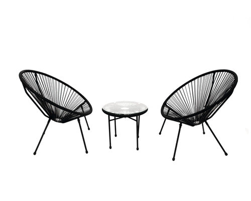 Set Mobilier Terasa 3 Piese 2 Locuri Negru