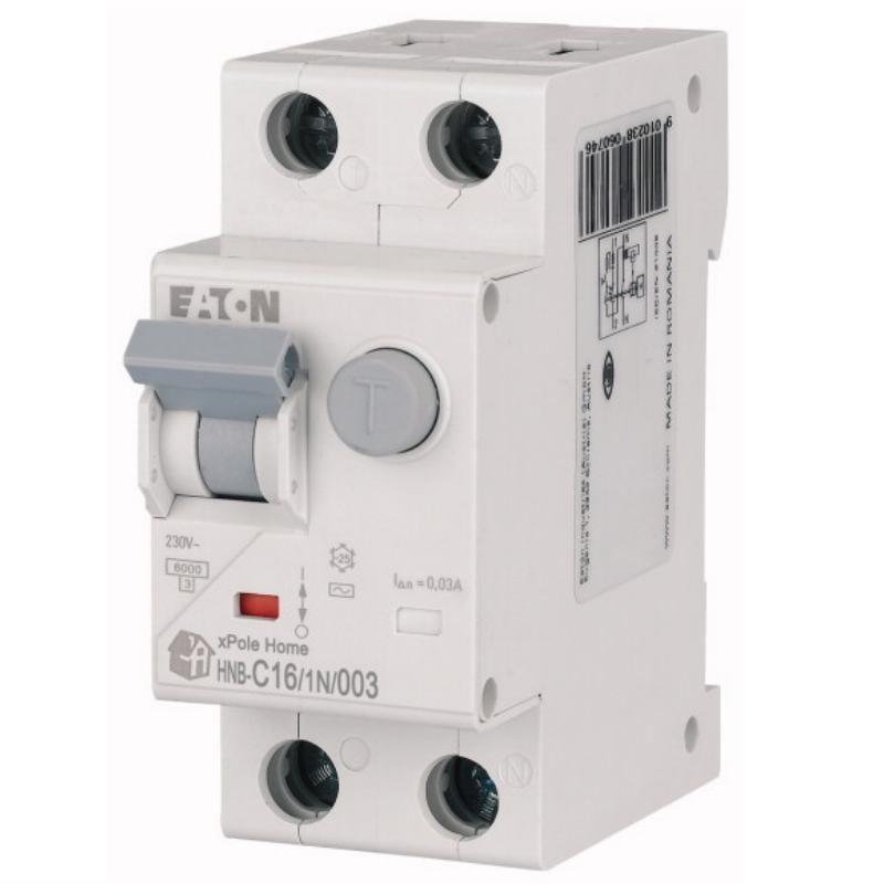 Siguranta electrica automata diferentiala EATON 195127, HNB-C16/1N/003, RCBO, 2 module, 1P+N, caracteristica C, 16A, 30mA