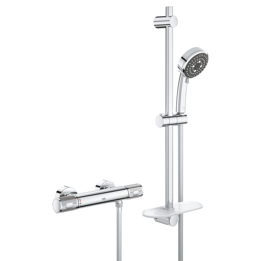 Baterie dus cu termostat Grohe Precision, set de dus, savoniera, 3 functii, crom