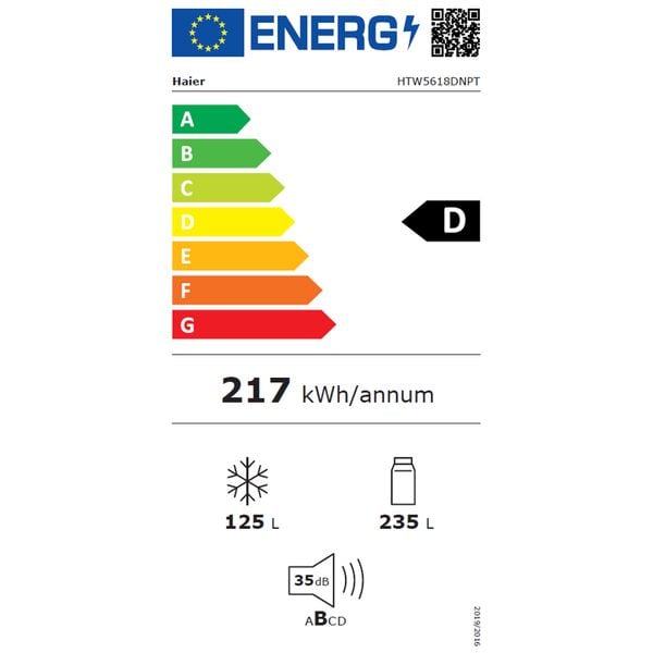 HTW5618DNPT, 360 l, Total No Frost, Negru