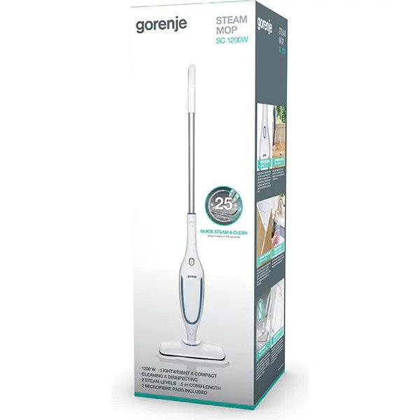 Mop cu abur, Gorenje, 1200 W, 350 ml, Alb