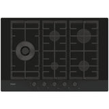 Plita incorporabila Haier HAVG7WL4HB, Gaz, 5 arzatoare, Aprindere electrica, Gratar fonta, Wok, 75 cm, Sticla neagra