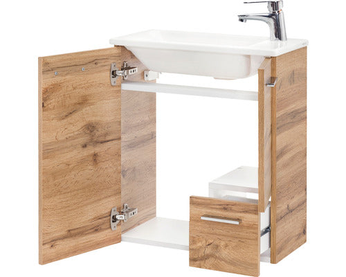 Set Matteo, Include Baza Lavoar si Lavoar Ceramic, 50 cm, Stejar
