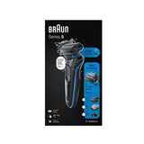 Aparat de ras electric Braun Series 5 51-B4650cs Wet&Dry, AutoSense, EasyClean, 3 elemente de taiere, accesorii pentru barba si ingrijire corporala, Statie de incarcare, Negru/Albastru