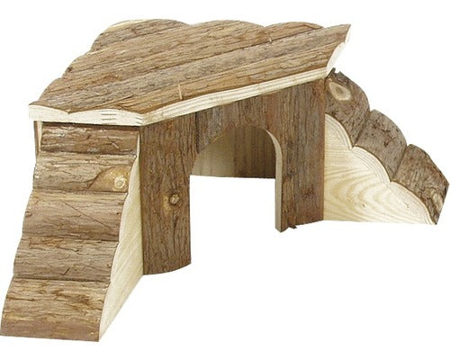 Casuta Din Lemn Pentru Colt Karlie, Cu Scarita, 48x48x21 Cm, Natur