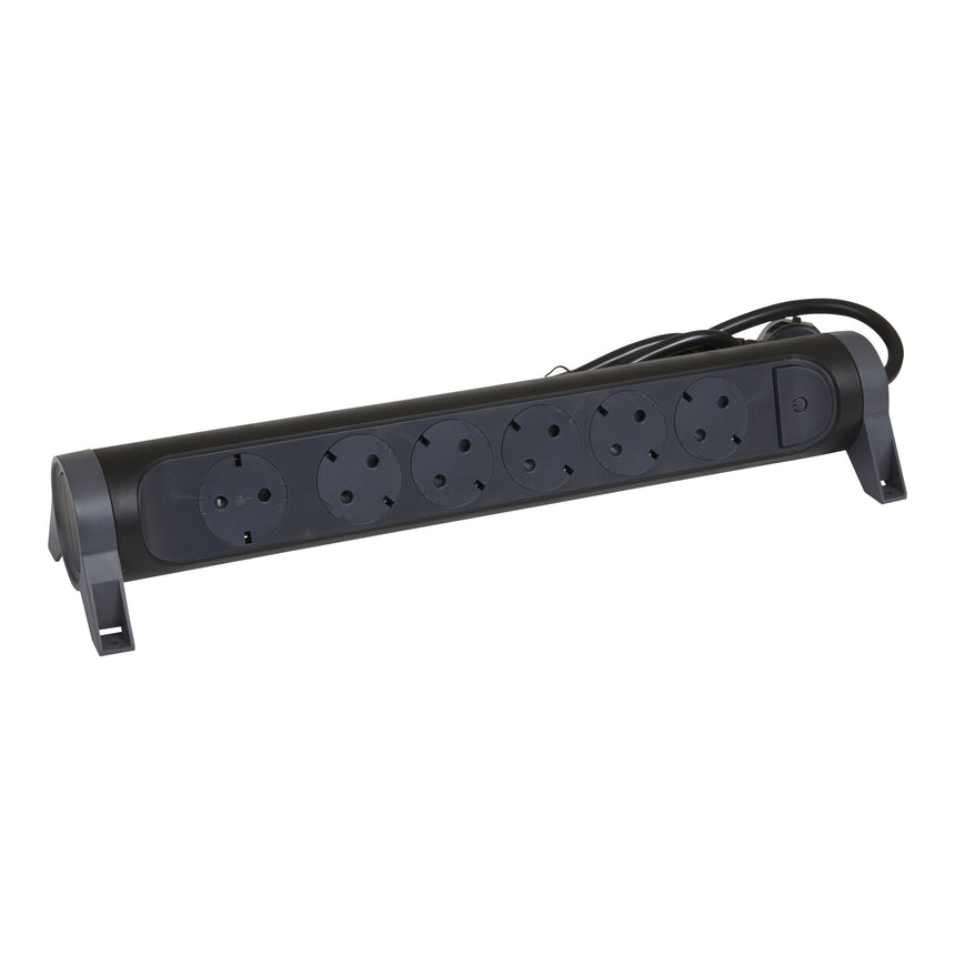 Prelungitor rotativ Legrand Revolution L694534, cu intrerupator iluminat, 6 prize, sectiune cablu 3x1.5mm, cordon 1.5m, Negru/Gri