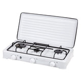 Aragaz Camping Portabil, MPM, SMILE-KN-03/1K, Gaz Butan, 4.9 kW, 385 g/h, 37 mbar, 59x9x35.5 cm, 3 Arzatoare, Emailat, Alb