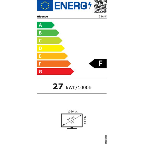 Televizor HISENSE LED 32A4K, 80 cm, Smart, HD, Clasa F