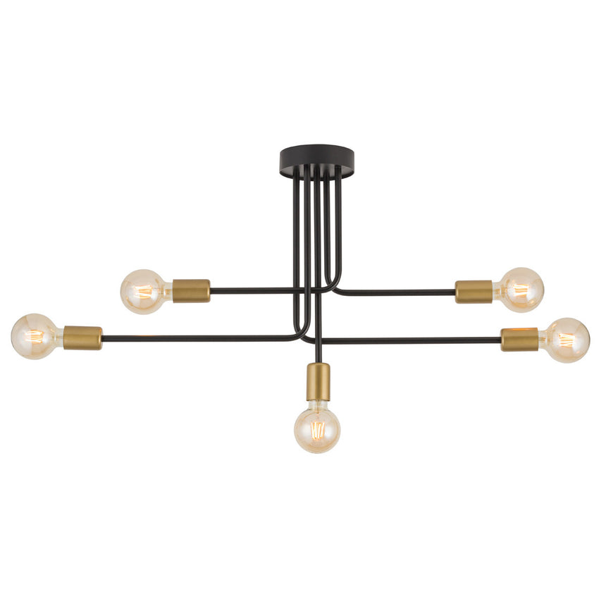 Lustra Gino, Sigma, Metal, Soclu E27, Negru/Auriu