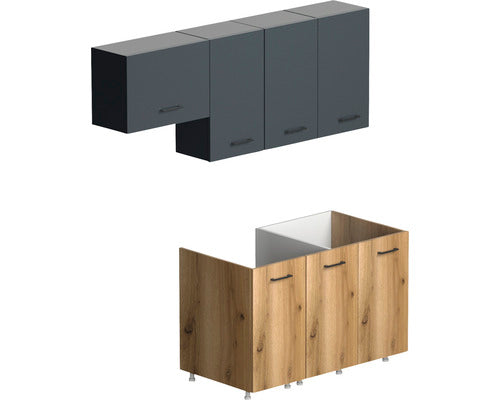 Set Mobilier Bucatarie Capri L180 cm Antracit/Stejar Salbatic