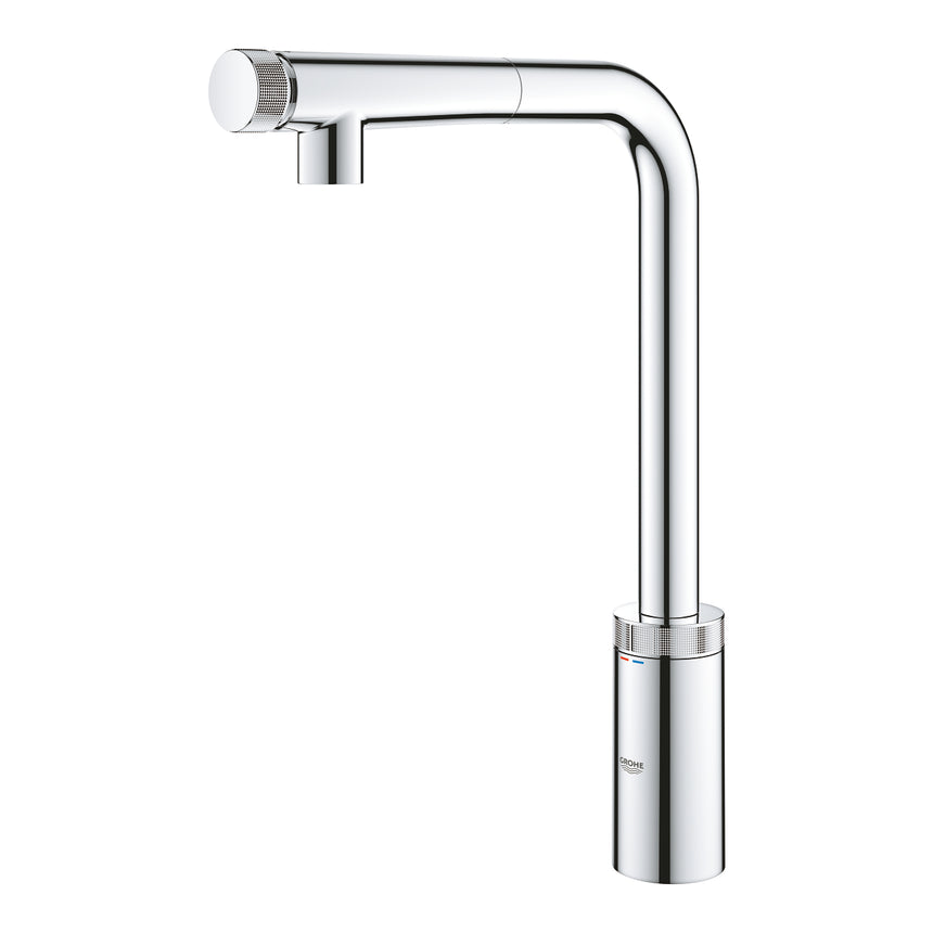 Baterie de bucatarie Grohe Minta Smartcontrol 31613000, 3/8'', pipa inalta, tip L, dus extractabil, 2 functii, crom