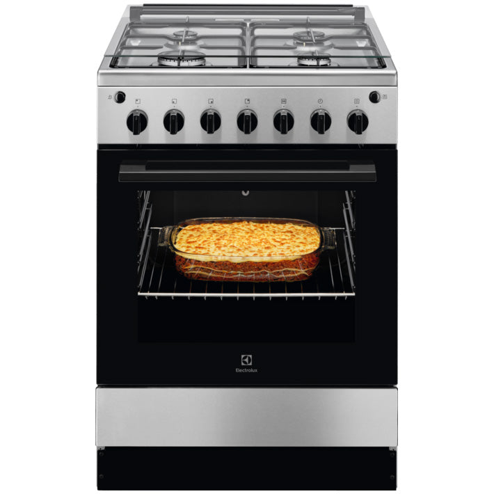 Aragaz Electrolux LKG604001X, Gaz, 4 arzatoare, Autocuratare catalitica, Aprindere electrica plita si cuptor, Grill gaz, Rotisor, 60 cm, Inox antiamprenta