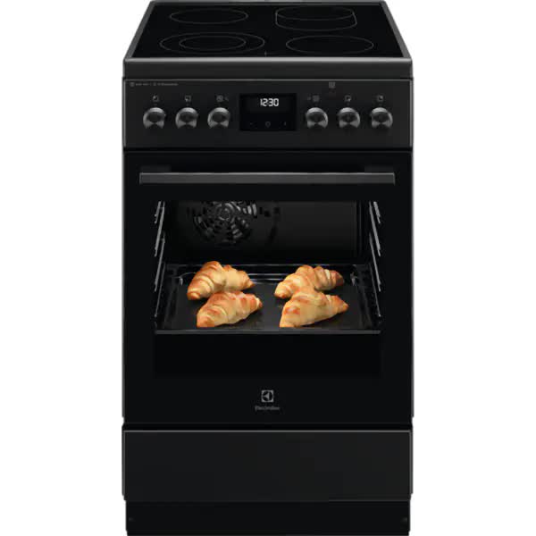 Aragaz Electrolux LKR564201K, Electric, Plita vitroceramica, 4 zone de gatit, Cuptor electric multifunctional, SteamBake, Autocuratare catalitica, Grill electric, Clasa A, 50 cm, Negru