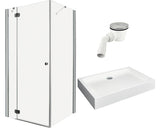 Set cabina de dus dreptunghiulara Radaway Torrenta KDJ cu cadita de dus si sifon, 100Lx90 cm, sticla transparenta, profil crom
