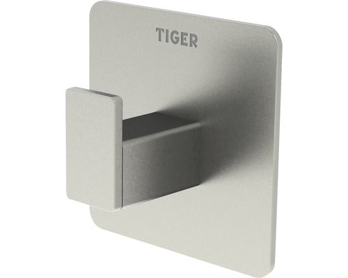 Cuier pentru baie Tiger Pull Square, 1 agatatoare, montaj prin lipire, inox