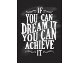 Tablou Dream & Achieve It Alb/negru 50x70 Cm