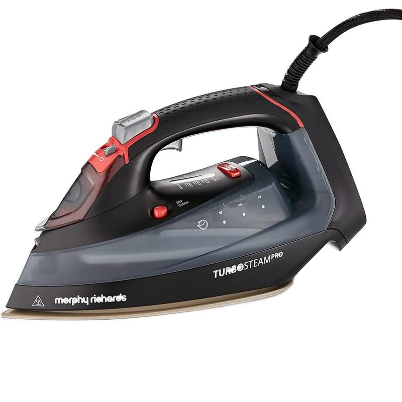 Fier de calcat Morphy Richards Turbosteam Pro Digital 303175, 3100 W, 380 ml, debit abur 55 g/min, jet abur 200 g/min, Talpa ceramica, Negru