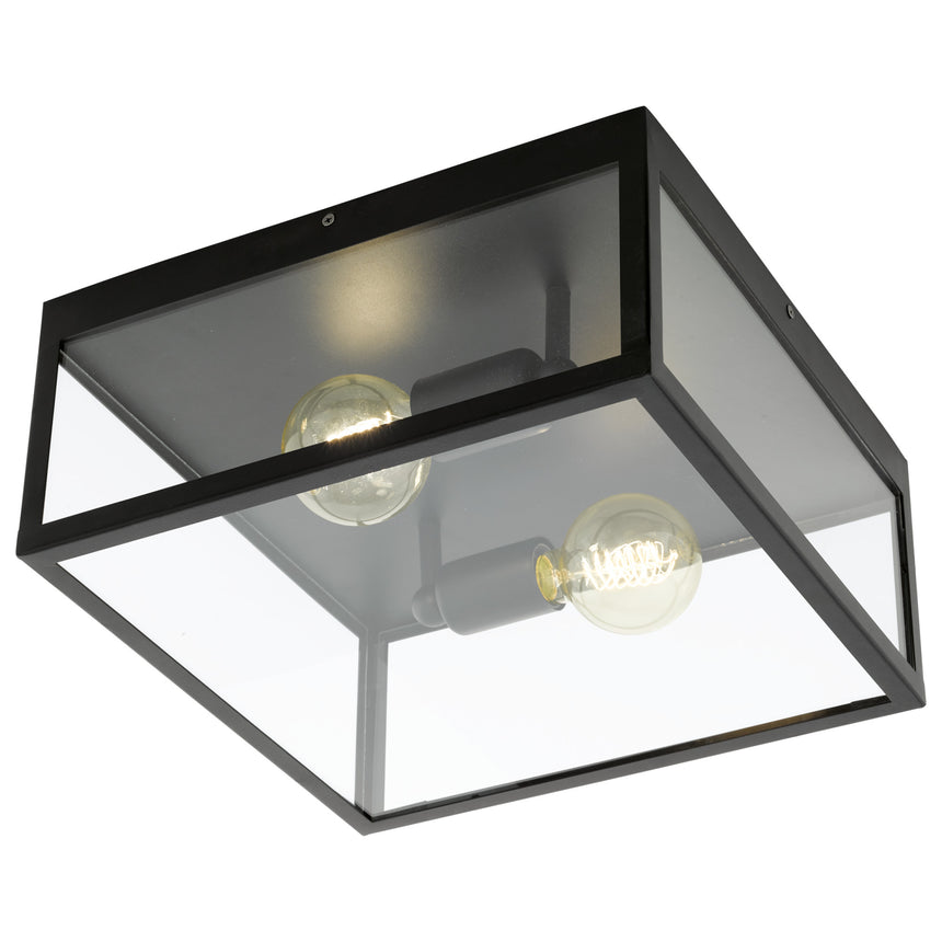 Plafoniera vintage CHARTERHOUSE, EGLO, E27, 2X60W, otel, negru, sticla, 36 x 36 x 16 cm, IP20