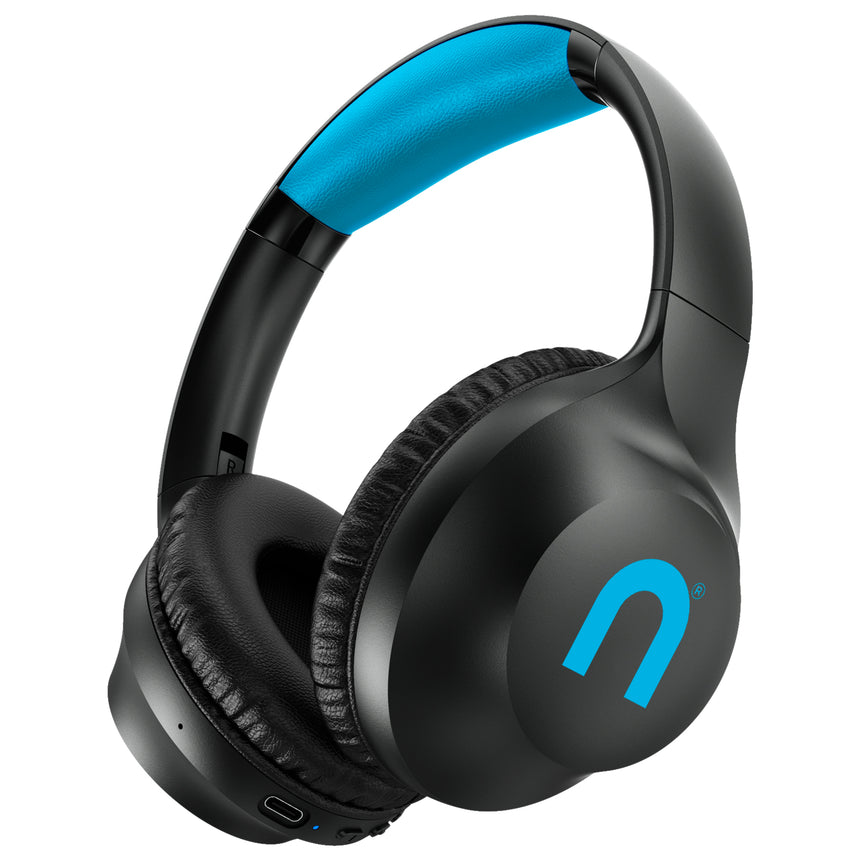Casti audio on-ear Niceboy HIVE XL 3, Wireless, Bluetooth 5.3, Bass Boost, Microfon, pliabile, asistent vocal, aplicatie mobila, incarcare rapida, autonomie de pana la 69 ore, Negru/Albastru