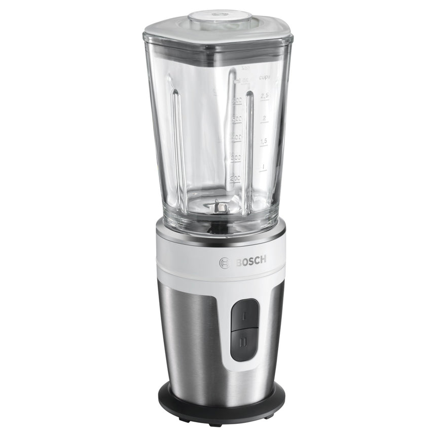 Blender Bosch MMBM7G2M, 21000 rpm, 350W, 0.6l, Vas de mixare din sticla ThermoSafe, 2 viteze, Accessorii din Tritan, Argintiu/Alb