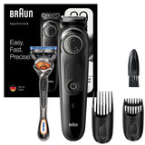 Aparat de tuns barba Braun Beard Trimmer BT3242 Wet&Dry, buton rotativ de precizie, 2 piepteni, Aparat de ras Gillette, Negru/Albastru