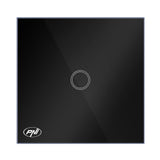 Intrerupator simplu cu touch PNI SH121, cu LED indicator, 10A 200W, Sticla, Negru
