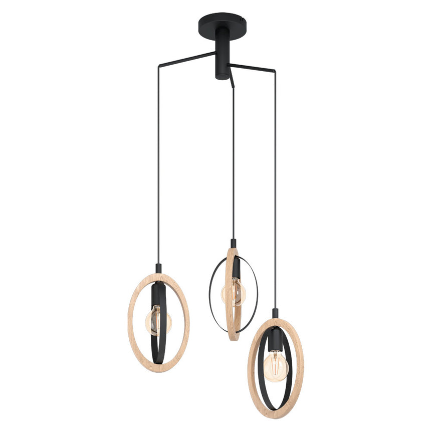 Lustra vintage EGLO BASILDON 43463, E27 3X40W IP20, Otel Negru, Lemn Maro
