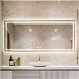 Oglinda baie Belform Fortuna, iluminare LED 3 culori, Dezaburire, Intrerupator touch, Ceas digital, Rama aurie, 120x80 cm, Clasa energetica F