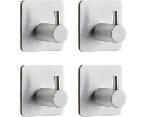 Cuier Baie, 1 Agatatoare, Montaj Prin Lipire, Inox Mat, Set 4 Bucati