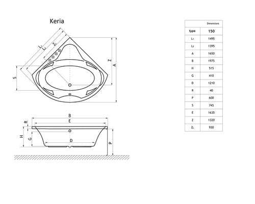 Cada de Baie Simetrica pe Colt, Radaway Keria, 149,5x149,5x51,50 cm, Acril, WA1-37-150x150U, Alb